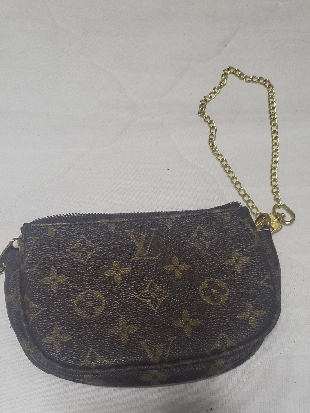 Monogram Canvas Brown Wristlet with Gold Chain